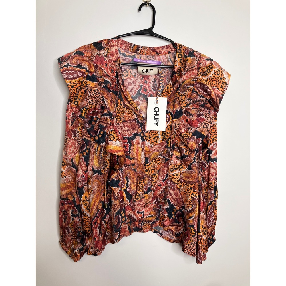 Chufy Ruffle Blouse Womens S Orange New Forever Patagonia Geometric Viscose